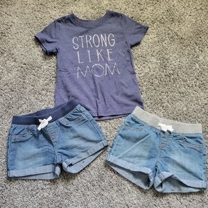 Jumping Beans Blue Denim Shorts and "Strong Like Mom" T Size 3T
